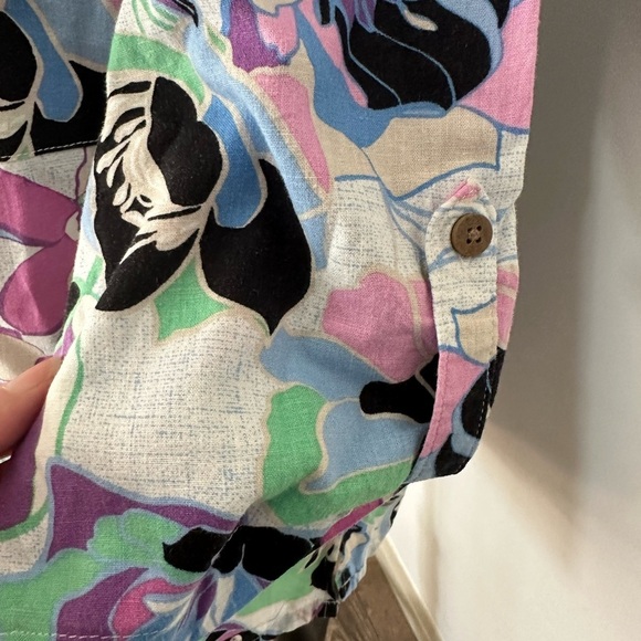 Northern Reflections Multi colour floral linen top collar button front SZ M - Picture 4 of 7